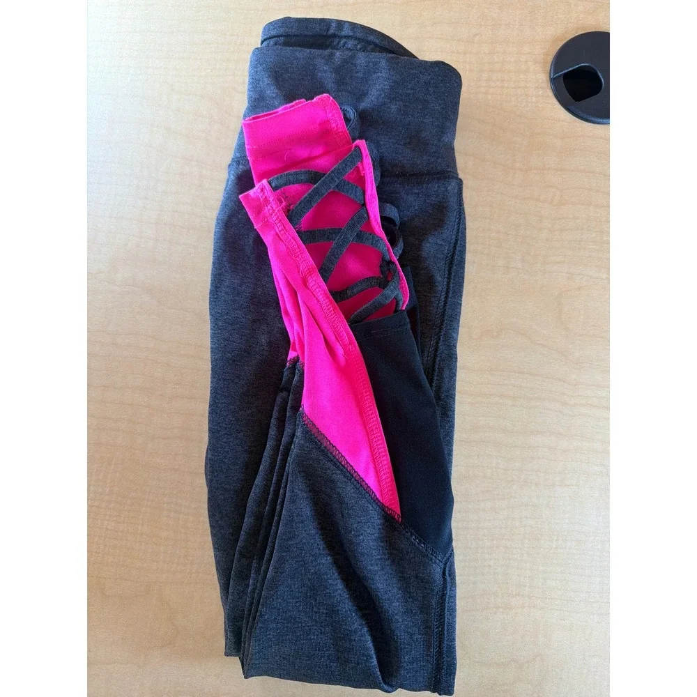 Justice Active Girls Dance Leggings Gray‎ Pink Lattice Ankle Size 6/7